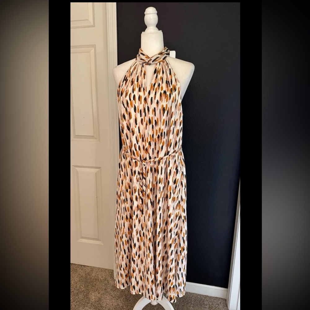 NWT Banana Republic Twist Neck Satin Colorful Print Midi Dress 
size Medium - Picture 10 of 12